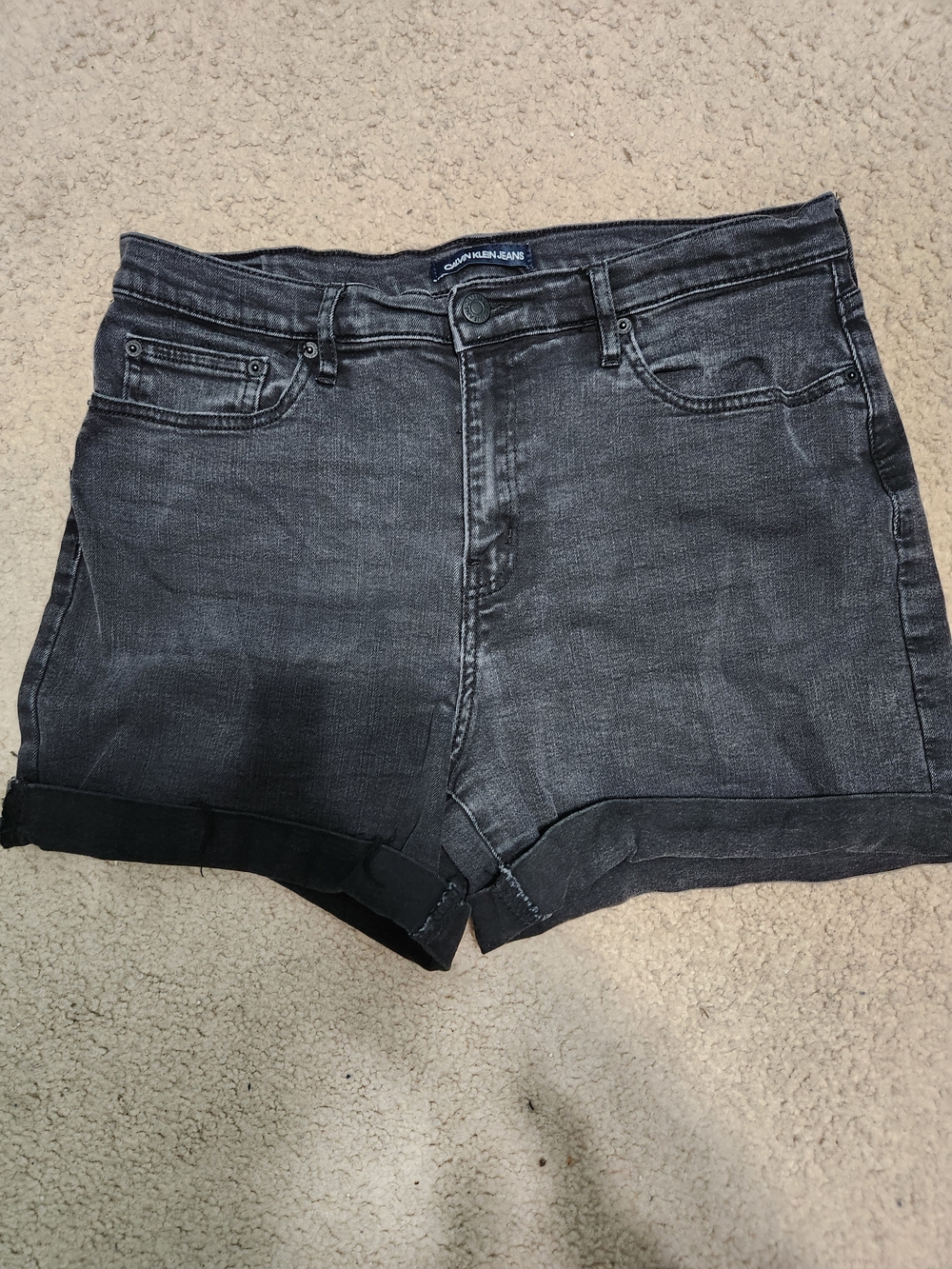 Calvin Klein Jeans Washed Black Denim Roll Cuff Shorts